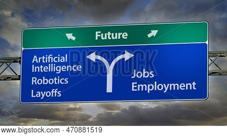 Metaphorical Road Sign Indicating Modern Moral Socio Technological Dilemma