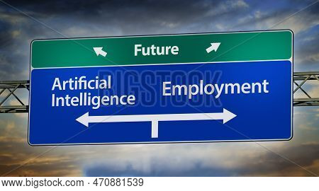 Metaphorical Road Sign Indicating Modern Moral Socio Technological Dilemma