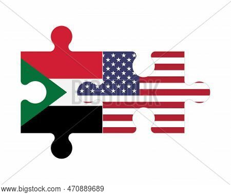 Connected Puzzle Of Flags Of Sudan And Usa, Vector