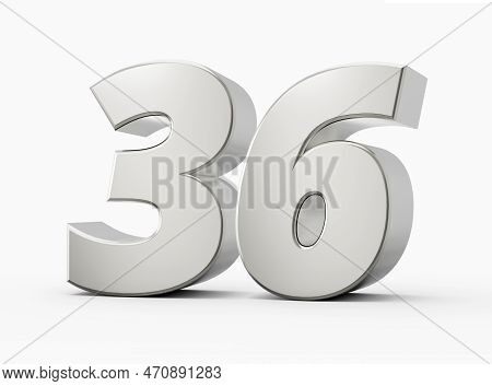 Silver 3d Numbers 36 Thirty Six. Isolated White Background 3d Illustration