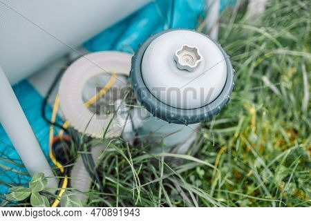Pool Water Filtration System, Outdoor Sand Pump. Maintaining The Purity Of Water, Cleaning From Dirt