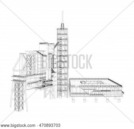 Launch Pad Whithout Space Rocket. 3d Illustration. Wire-frame Style. Elements Of This Image Furnishe