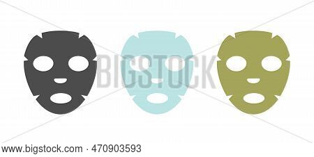 Set Of Facial Sheet Mask Isolated On White Background. Hyaluronic Acid Facial Mask. Cosmetology And 
