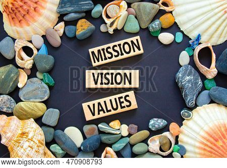 Mission Vision Values Symbol. Concept Words Mission Vision Values On Wooden Blocks On A Beautiful Bl