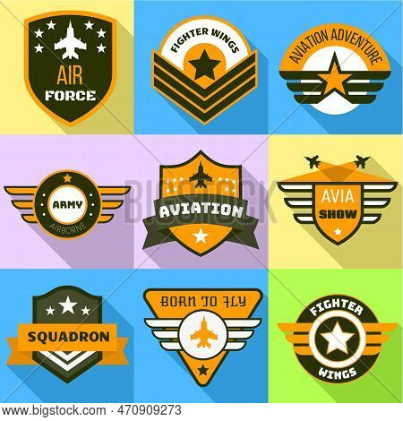 Air Force Logo Set. Flat Set Of 9 Air Force Logo For Web Design Isolated On White Background