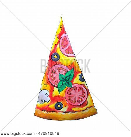 Pizza Drawing Art With Tomato On Isolate