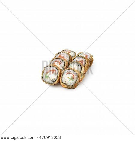 Tempura Sushi Roll Set Philadelphia On A White Background Isolated