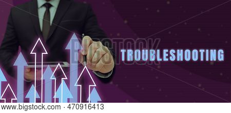Conceptual Display Troubleshooting. Business Concept An Act Of Investigating Or Dealing With In The 