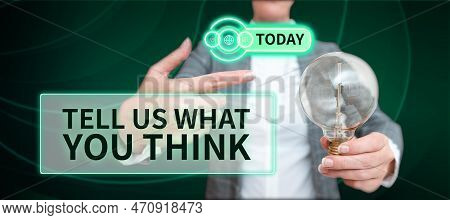 Conceptual Caption Tell Us What You Think. Internet Concept Express Your Emotions And Thoughts To Ot