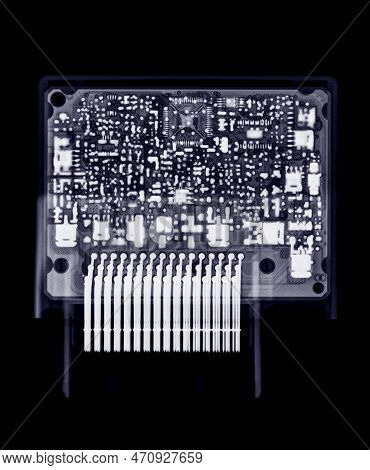 X-ray Image Of Engine Control Unit Or Ecu In Motorcycle Or Bigbike.