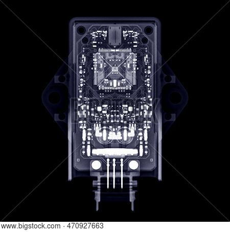 X-ray Image Of Engine Control Unit Or Ecu In Motorcycle Or Bigbike.