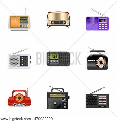 Radio Tuner Icon Set. Flat Set Of 9 Radio Tuner Icons For Web Design Isolated On White Background