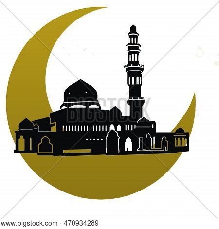 Mosque With A Golden Yellow Moon That Is Very Amazing