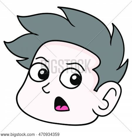 The Boy Head Looks Surprised Gawking, Vector Illustration Carton Emoticon. Doodle Icon Drawing