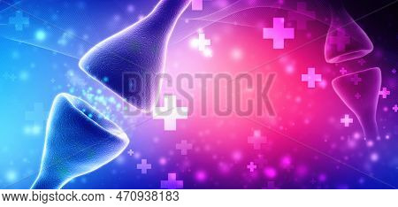 Synapse And Neurons In The Human Brain. Sending Chemical And Electrical Signals, Human Nervous Syste