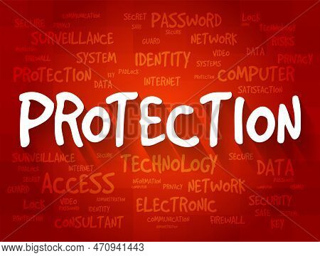 Protection Word Cloud Collage, Technology Concept Background