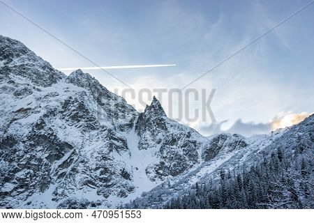 View Of The Mountain Range From Morskie Oko. Morskie Oko Mountain Lake In High-tatras, Poland.