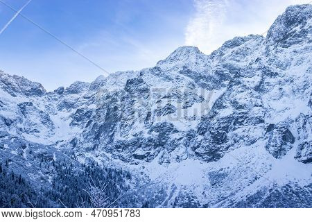 View Of The Mountain Range From Morskie Oko. Morskie Oko Mountain Lake In High-tatras, Poland.