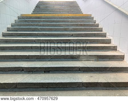 Steps Close To Going Up. Close Up View Of Design Of Old Stone Staircase Going Up.
