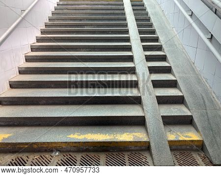 Steps Close To Going Up. Close Up View Of Design Of Old Stone Staircase Going Up.