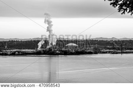 Steam Rise From A Factory In Tacoma, Washington.