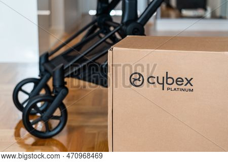 Novi Sad, Serbia - 15 January, 2023: Logo Of Cybex Platinum Brand. Cybex Is German Baby Stroller Pro