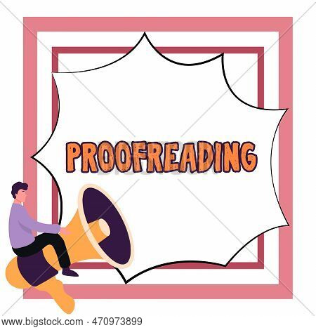 Text Caption Presenting Proofreading. Business Approach Act Of Reading And Marking Spelling, Grammar
