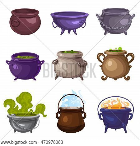 Cauldron Icons Set. Cartoon Set Of Cauldron Icons For Web Design