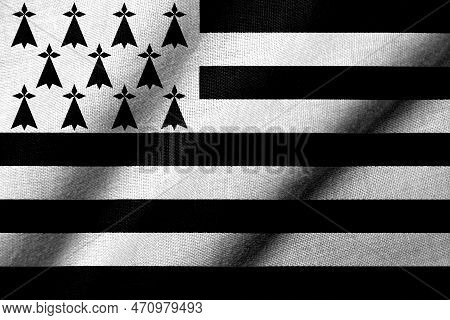 Realistic 3d Flag Of Brittany (gwenn Ha Du) With Fabric Texture Waving