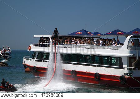 Istanbul, Turkey 26 May 2013: An Athlete Performing In The Water At The Events Held Before The Redbu