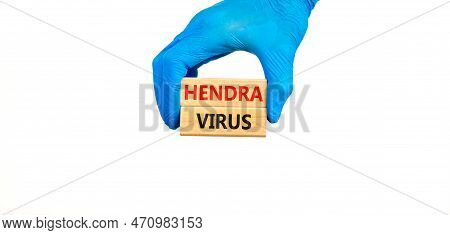 Hendra Virus Symbol. Concept Words Hendra Virus On Wooden Block. Beautiful White Table White Backgro