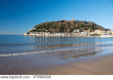 White Sandy La Concha Beach In Central Part Of Donostia Or San Sebastian City, Basque Country, Spain