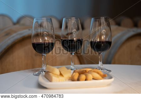 Tasting Of Rioja Wines, Visit Of Winery Cellars With French Or American Oak Barrels With Agening Red