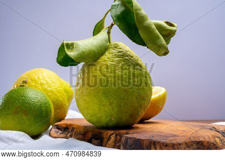 Variety Of Citrus Fruits, Bergamot And Lemon Citron Cedrate Or Citrus Medica, Large Fragrant Citrus