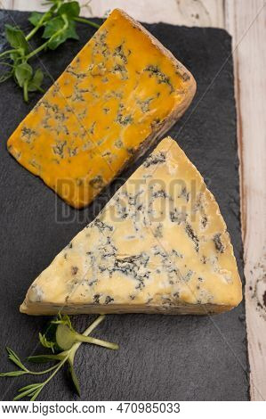 Cheese Collection, English Old Shropshire Blue And Stilton Blue Cheeses