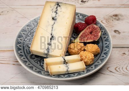 French Semi-soft Cow Milk Cheese Morbier From Franche-comte Region With Thin Black Layer And Strong
