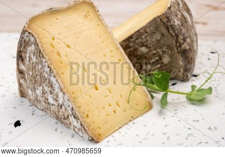 Pieces Of Cheese Tomme De Montagne Or Tomme De Savoie Made From Cow Milk In French Alps