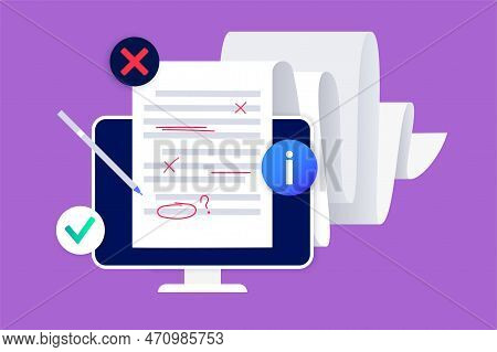 Grammar Editing Online. Document With Errors And Corrections. Page With Mistake In Text, Proofread A