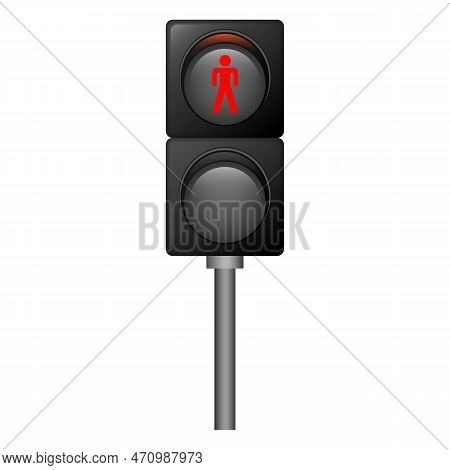 Stop Red Pedestrian Traffic Lights Icon. Realistic Illustration Of Stop Red Pedestrian Traffic Light