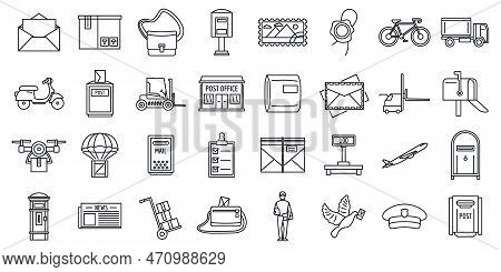 Mailman Carrier Icons Set. Outline Set Of Mailman Carrier Icons For Web Design Isolated On White Bac