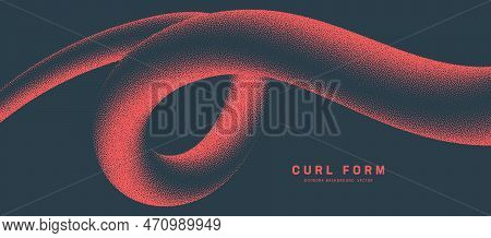 Red Smooth Curl Form Vector Dot Work Wide Conceptual Abstract Background. Dynamic Twisted Shape Cont