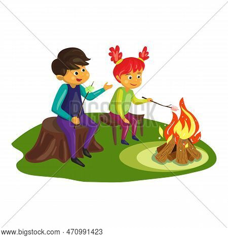 Kids Marshmallow On Fire Concept Background. Cartoon Illustration Of Kids Marshmallow On Fire Concep