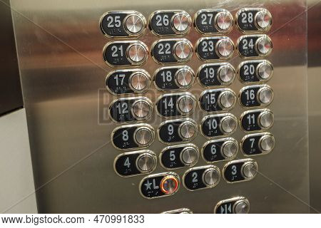 Close Up View Of Control Panel Elevator Cabin Without Button 13th Floor In Casino Of Las Vegas Hotel