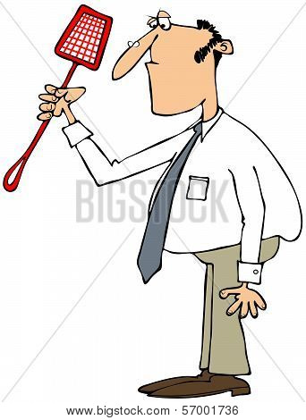 Man swatting a fly on his nose