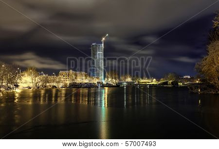 Night View At Riga, Latvia With Skyscrapers