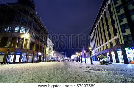 Night View At Center Of Old Riga, Latvia