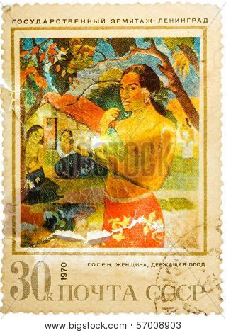 Stamp Printed In The Ussr Shows Woman With Fruit, By Gauguin