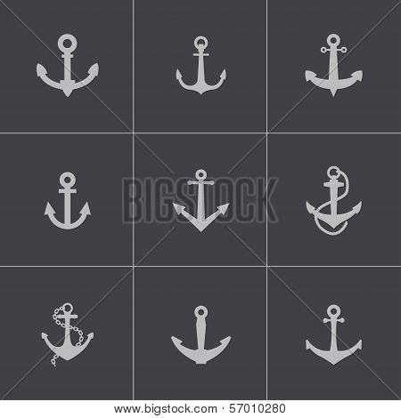 Vector black anchor icons set