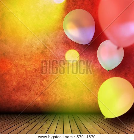 Empty interior with balloons for celebration in color