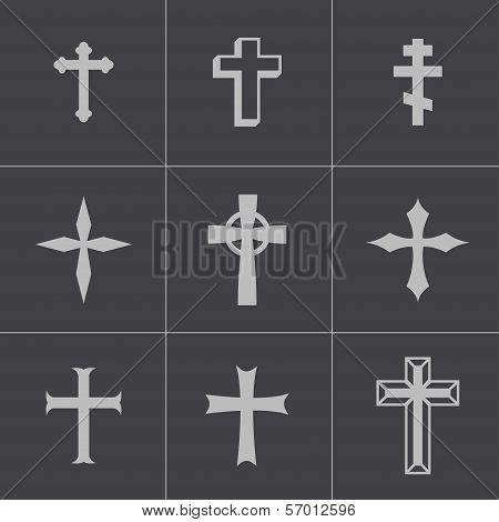 Vector black christia crosses icons set